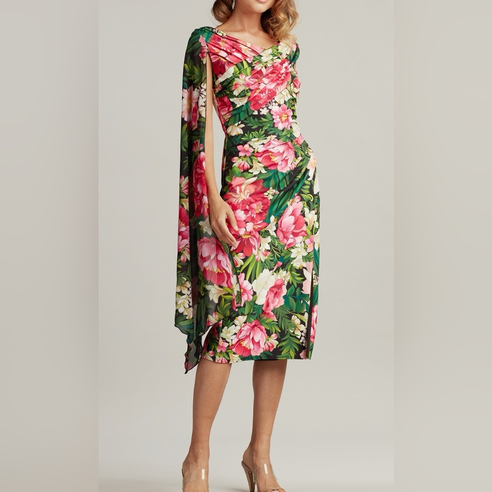 TADASHI SHOIJ WYETH CAPE SLEEVE FLORAL PRINT DRESS BTD22026M NWT - Picture 3 of 5